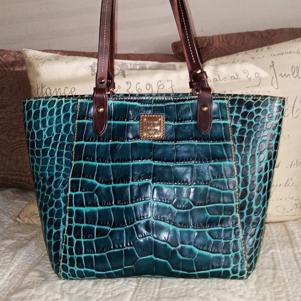 Dooney and Bourke Oakland Janie Teal Croco Leather Tote